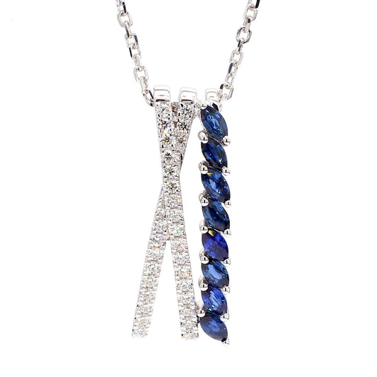 Natural Blue Marquise Sapphire and Diamond 1.15 Carat TW Gold Drop Pendant
