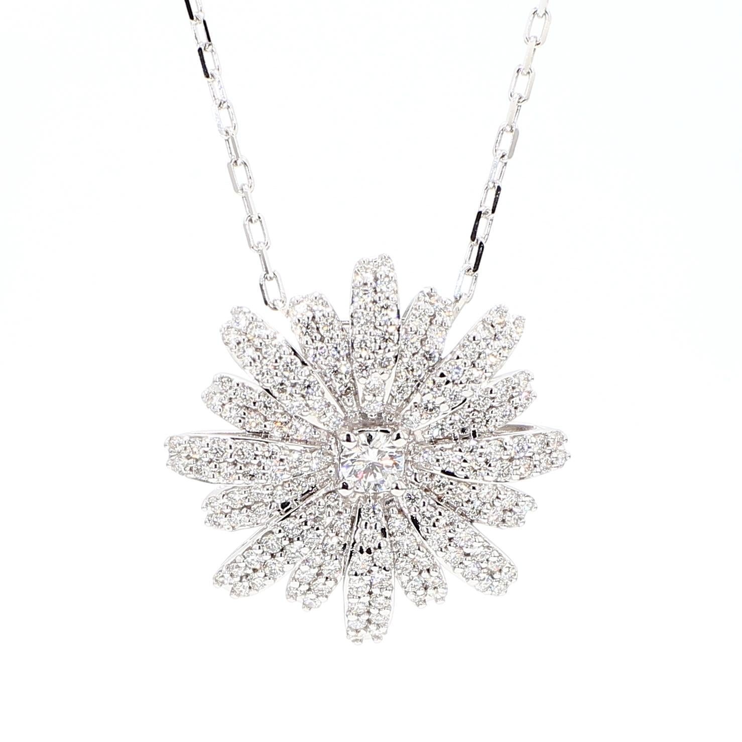 Natural White Round Diamond 0.78 Carat TW White Gold Drop Pendant