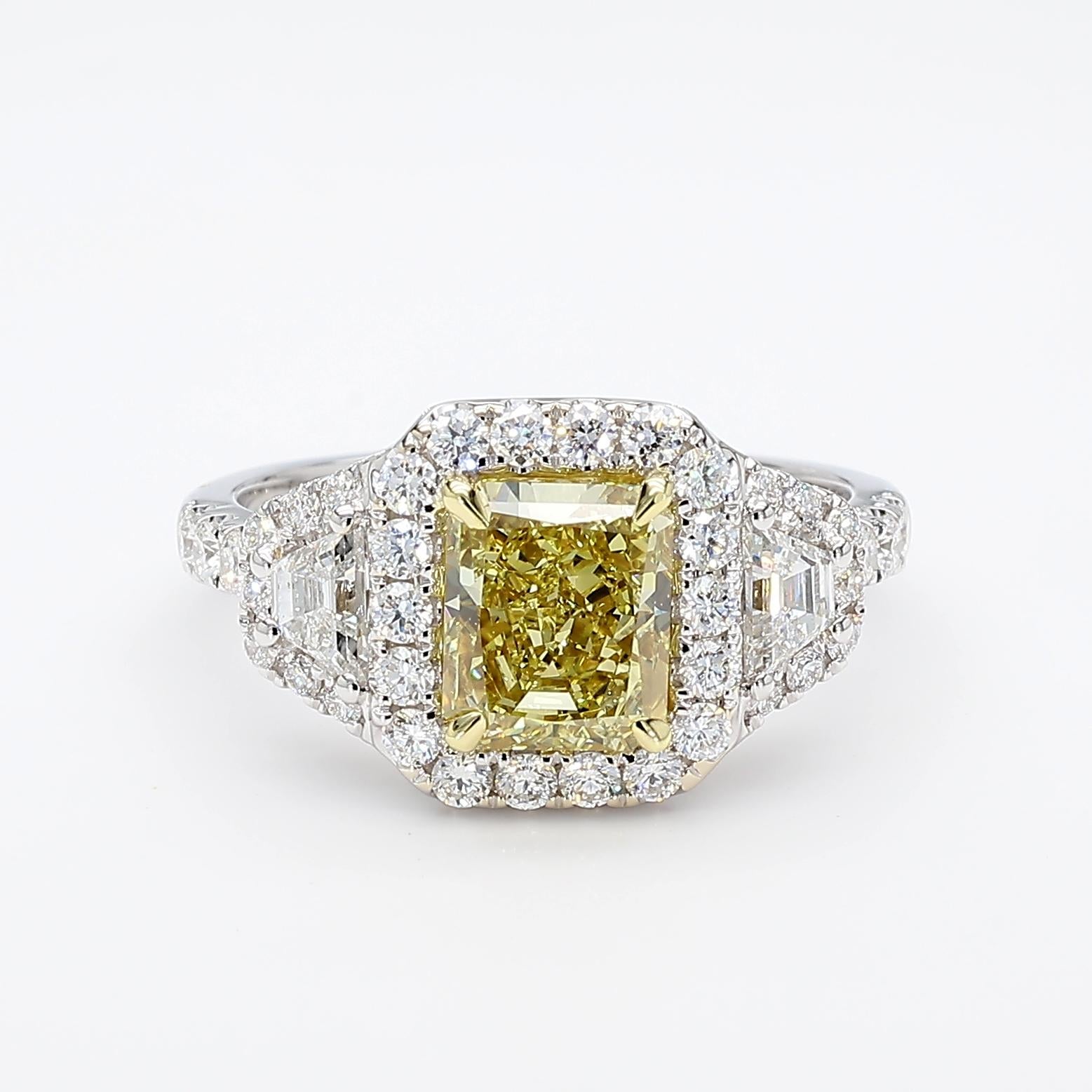 GIA Fancy Brownish Greenish Yellow Radiant Diamond 2.60 Carat TW Gold Ring