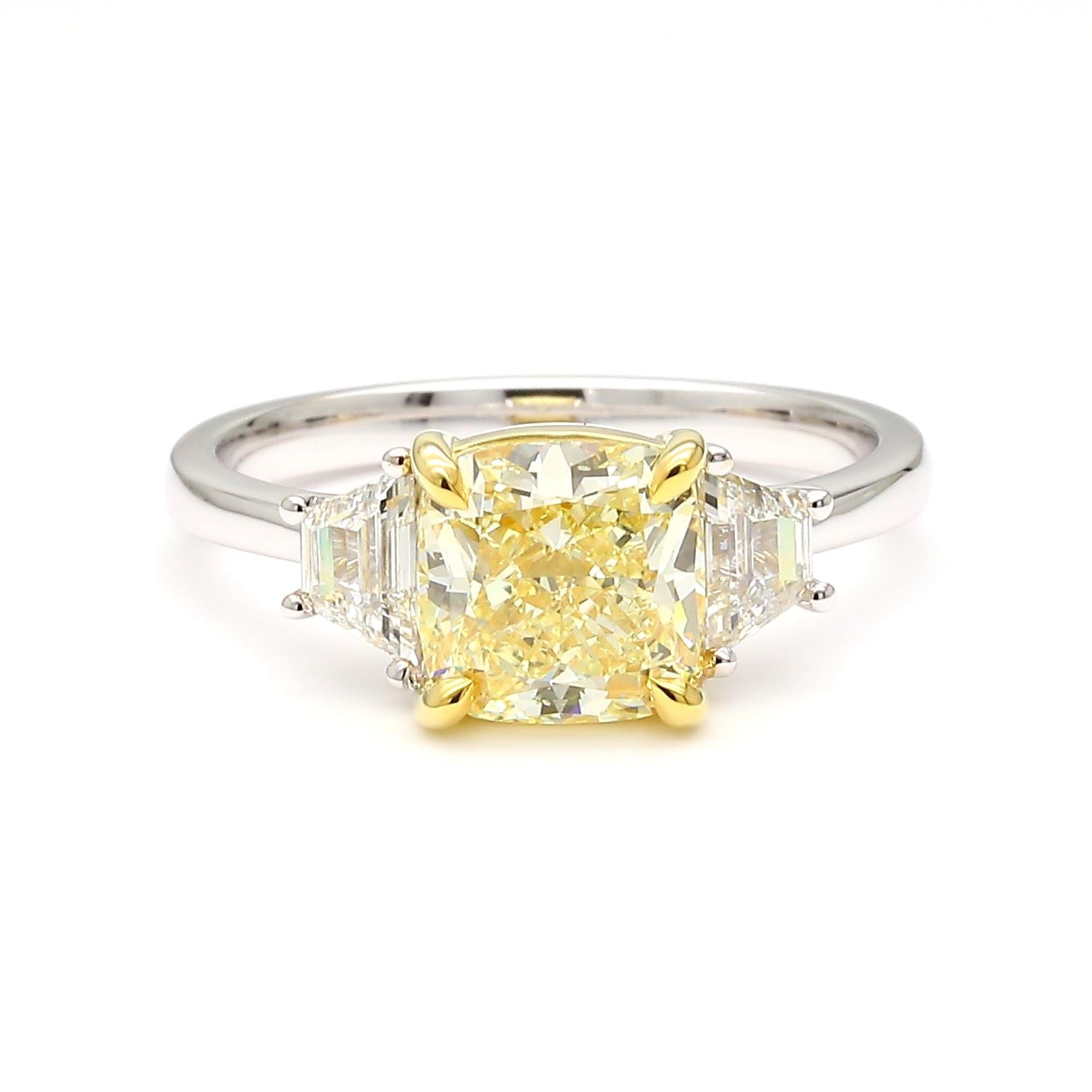 GIA Certified Natural Yellow Cushion Diamond 2.51 Carat TW Gold Cocktail Ring