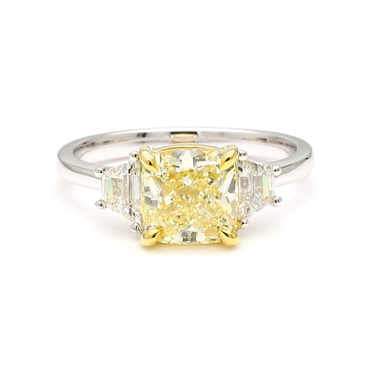 GIA Certified Natural Yellow Cushion Diamond 2.51 Carat TW Gold Cocktail Ring
