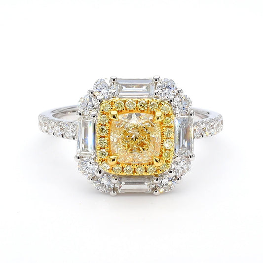 GIA Certified Natural Yellow Cushion Diamond 2.09 Carat TW Gold Cocktail Ring