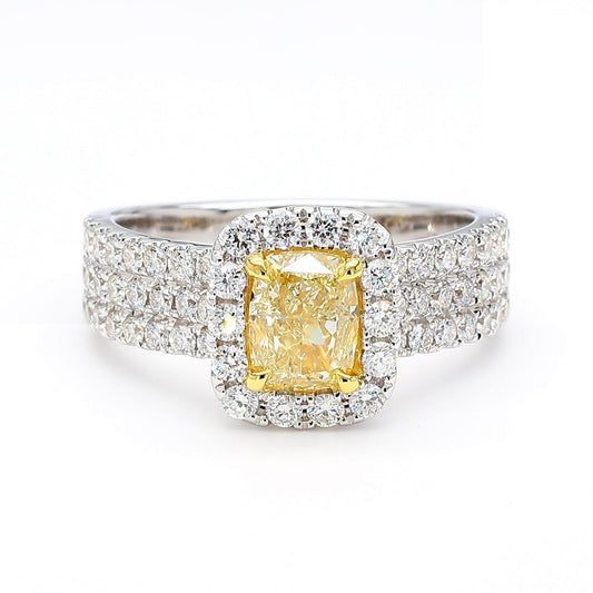 GIA Certified Natural Yellow Cushion Diamond 2.06 Carat TW Gold Cocktail Ring