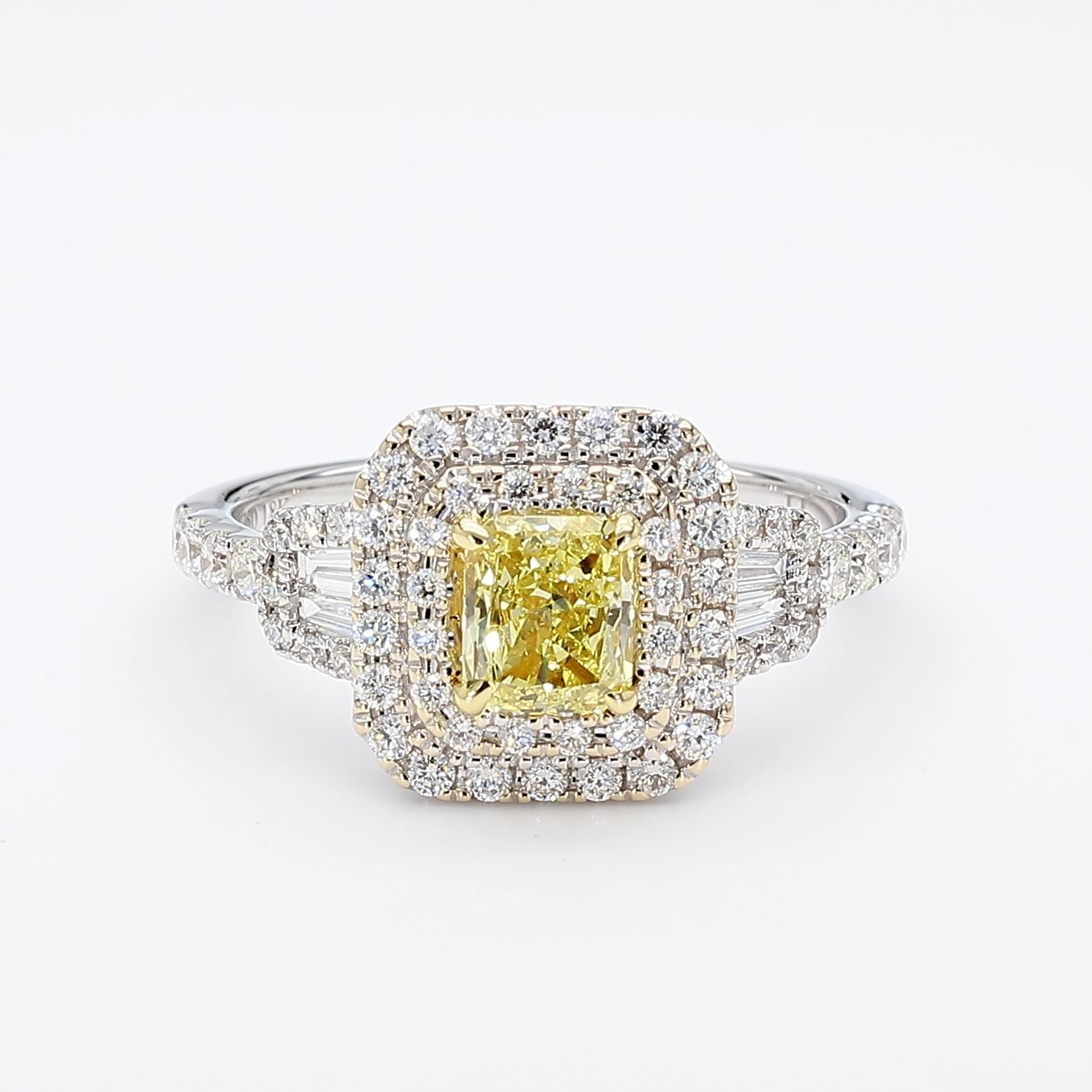 GIA Certified Fancy Yellow Radiant Diamond 1.21 Carat TW Gold Cocktail Ring