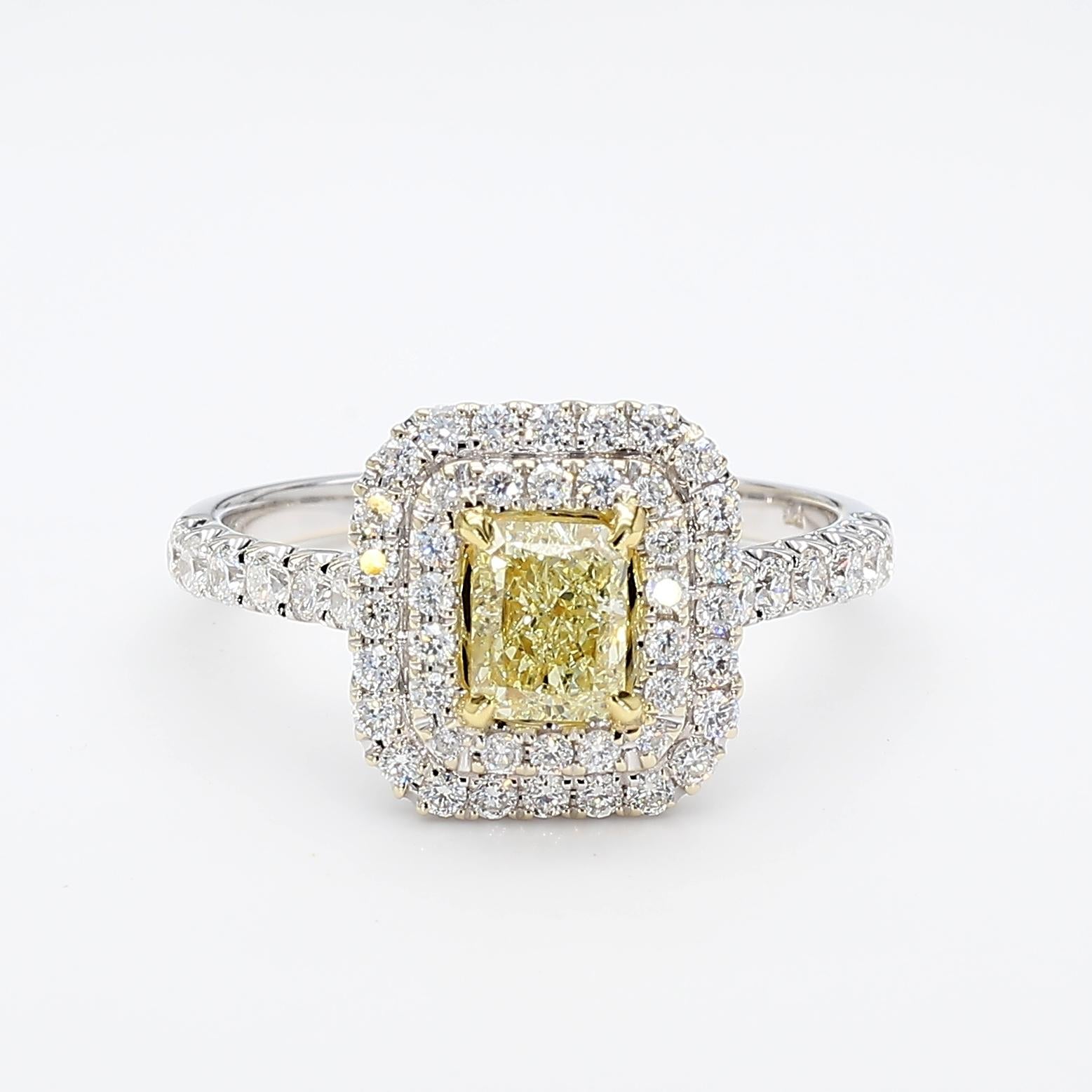 GIA Certified Natural Yellow Radiant Diamond 1.30 Carat TW Gold Cocktail Ring