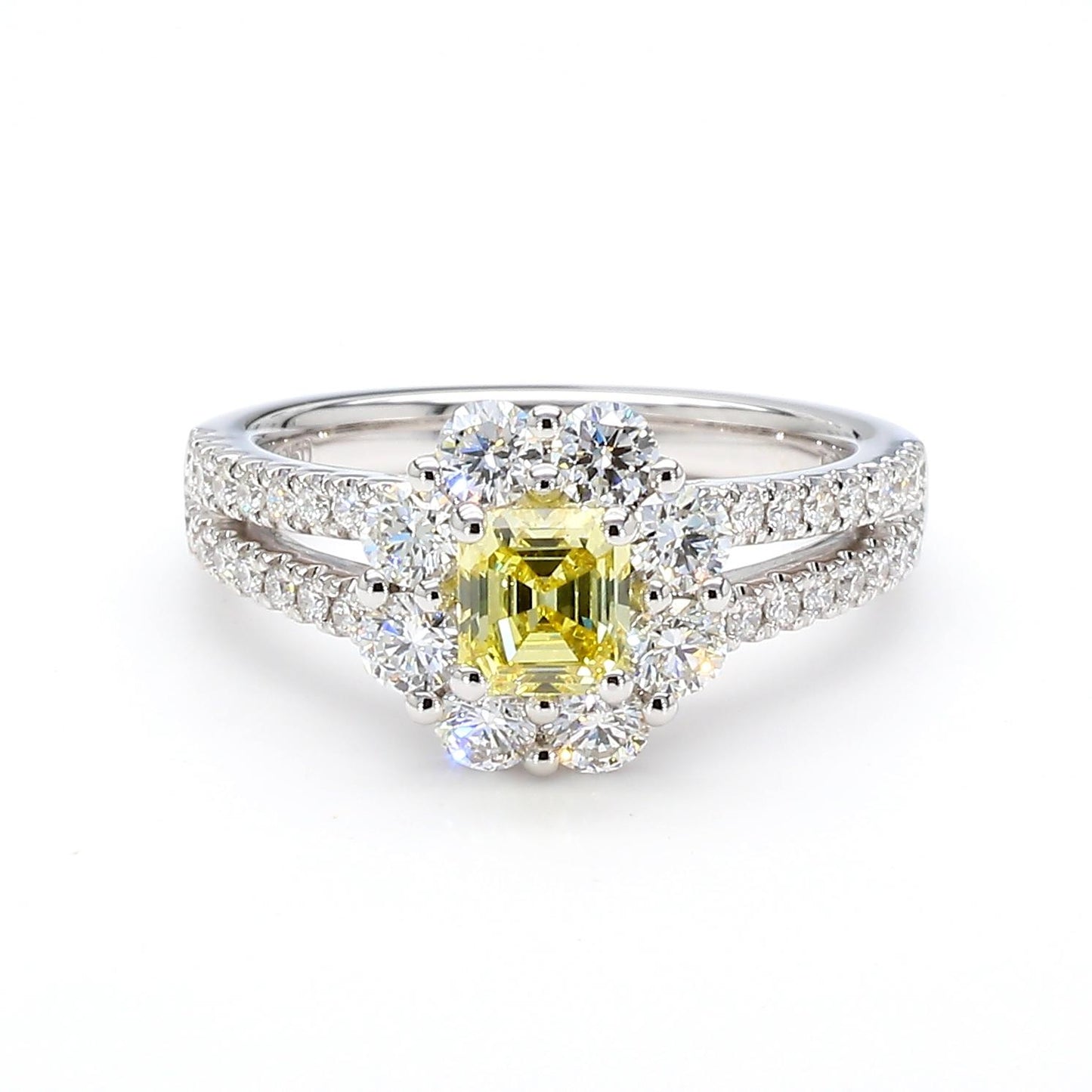 GIA Certified Intense Yellow Emerald Diamond 1.36 Carat TW Plat Cocktail Ring