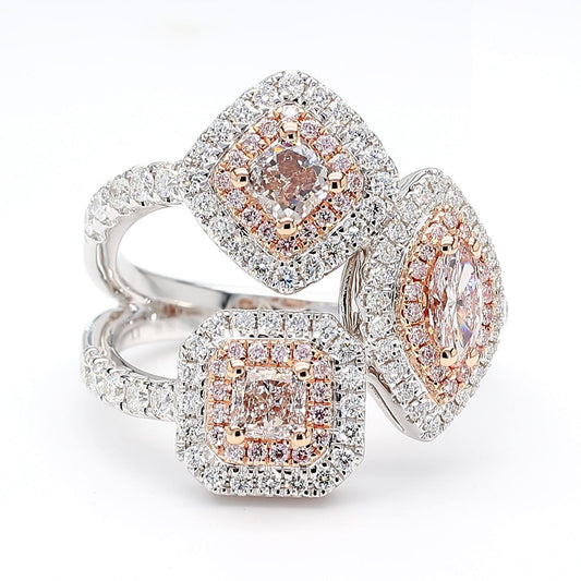 GIA Certified Fancy Pinkish Brown Diamond 1.66 Carat TW Gold Cocktail Ring