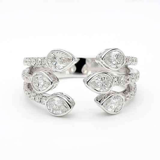 Natural White Pear Diamond 1.36 Carat TW White Gold Cocktail Ring