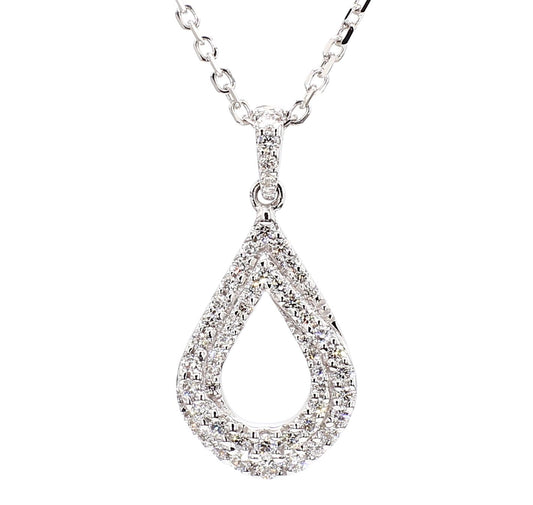 Natural White Round Diamond 0.34 Carat TW White Gold Drop Pendant