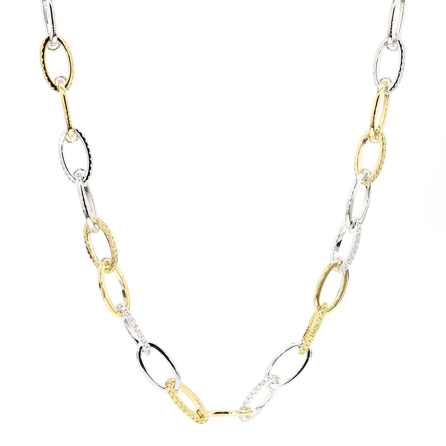 Natural Yellow Round Diamond 2.54 Carat TW Gold Link Necklace