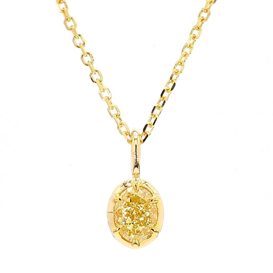 GIA Certified Natural Yellow Oval Diamond 0.80 Carat TW Gold Drop Pendant