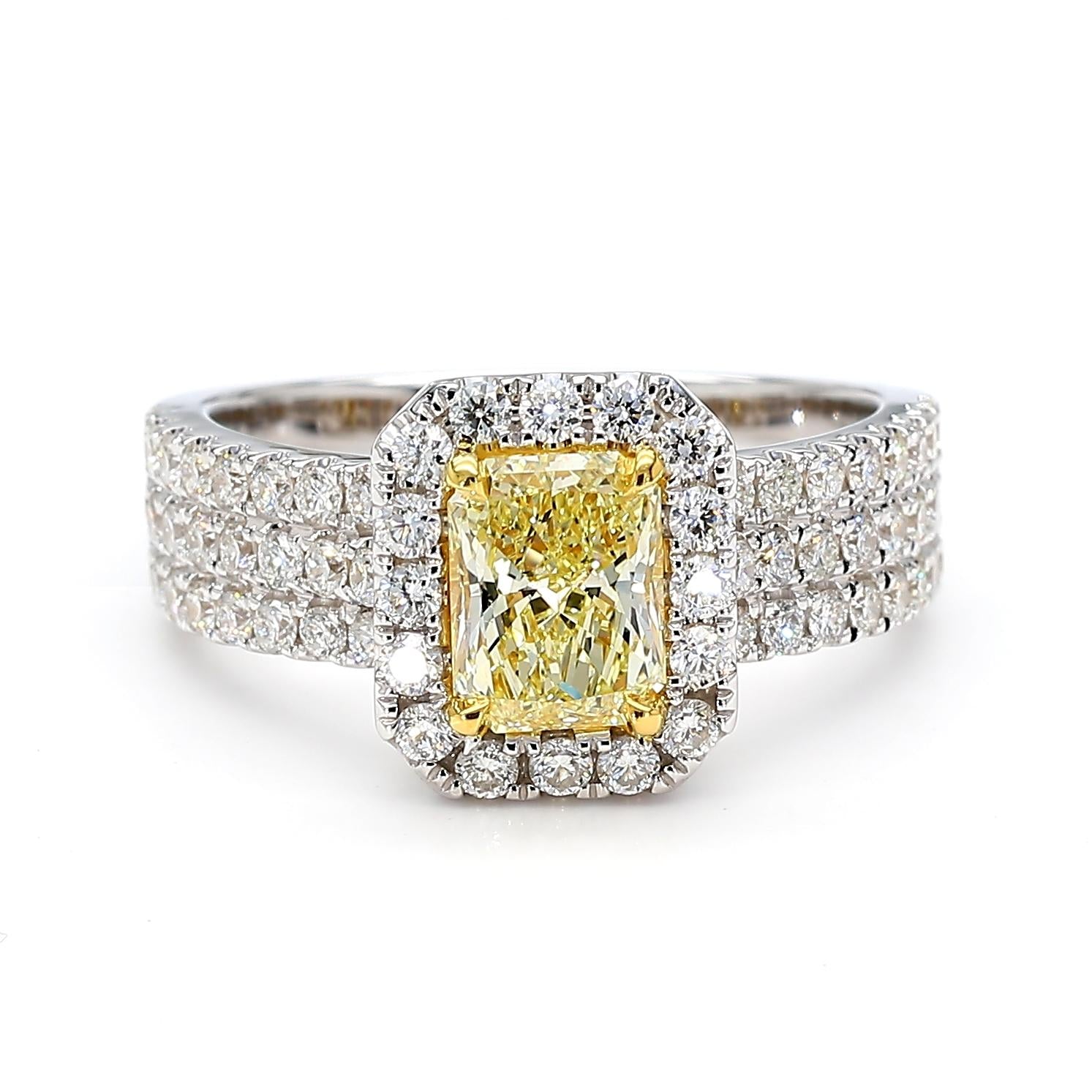 GIA Certified Natural Yellow Radiant Diamond 1.81 Carat TW Gold Cocktail Ring