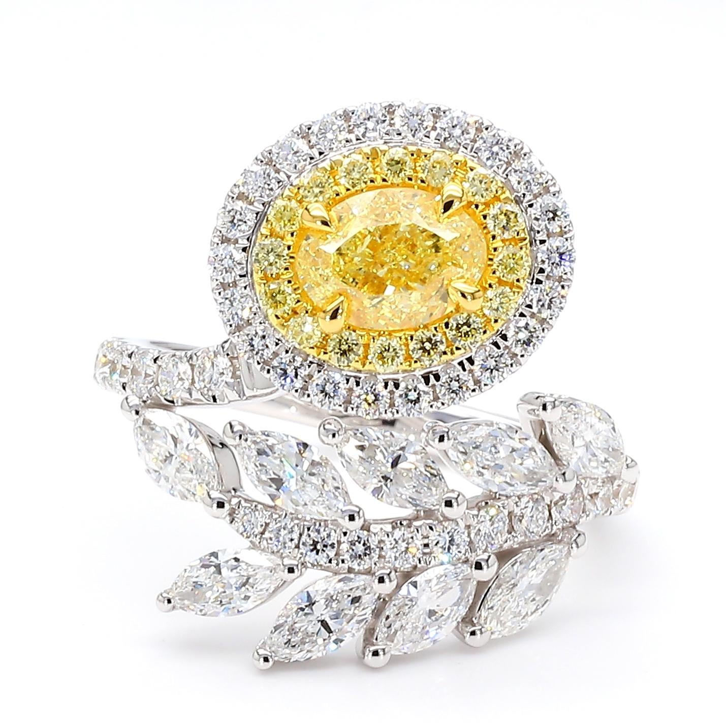 GIA Certified Natural Yellow Oval Diamond 2.74 Carat TW Gold Cocktail Ring