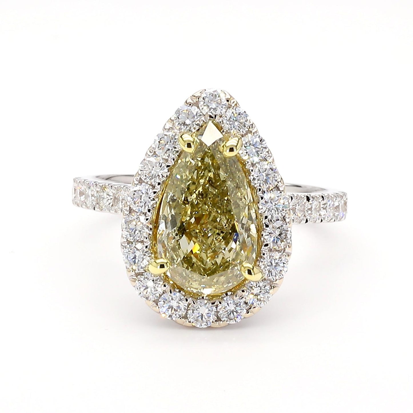 GIA Certified Fancy Brown-Greenish Yellow Pear Diamond 3.53 Carat TW Gold Ring