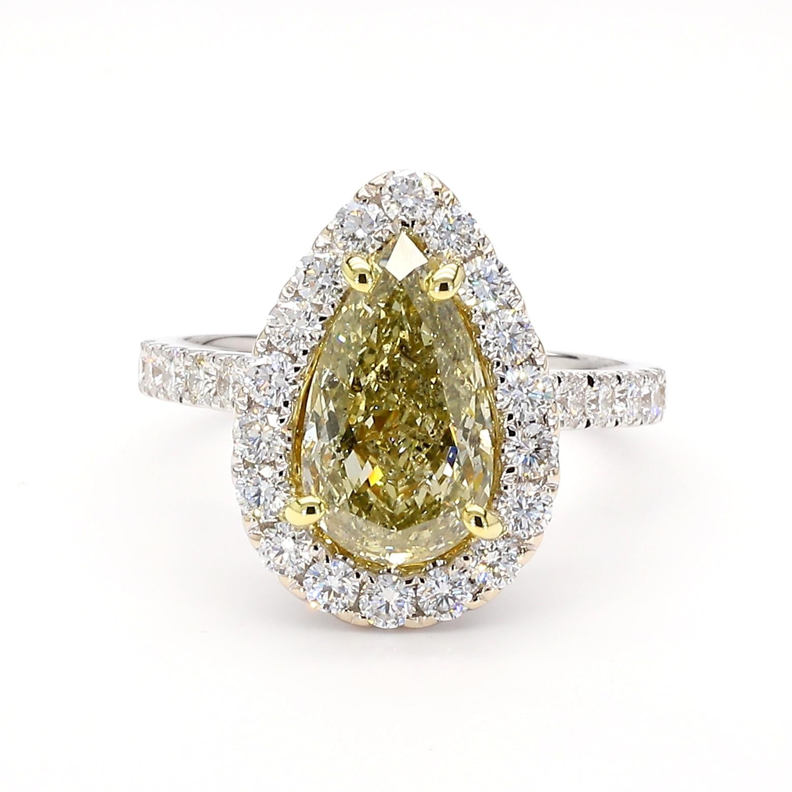 GIA Certified Fancy Brown-Greenish Yellow Pear Diamond 3.53 Carat TW Gold Ring
