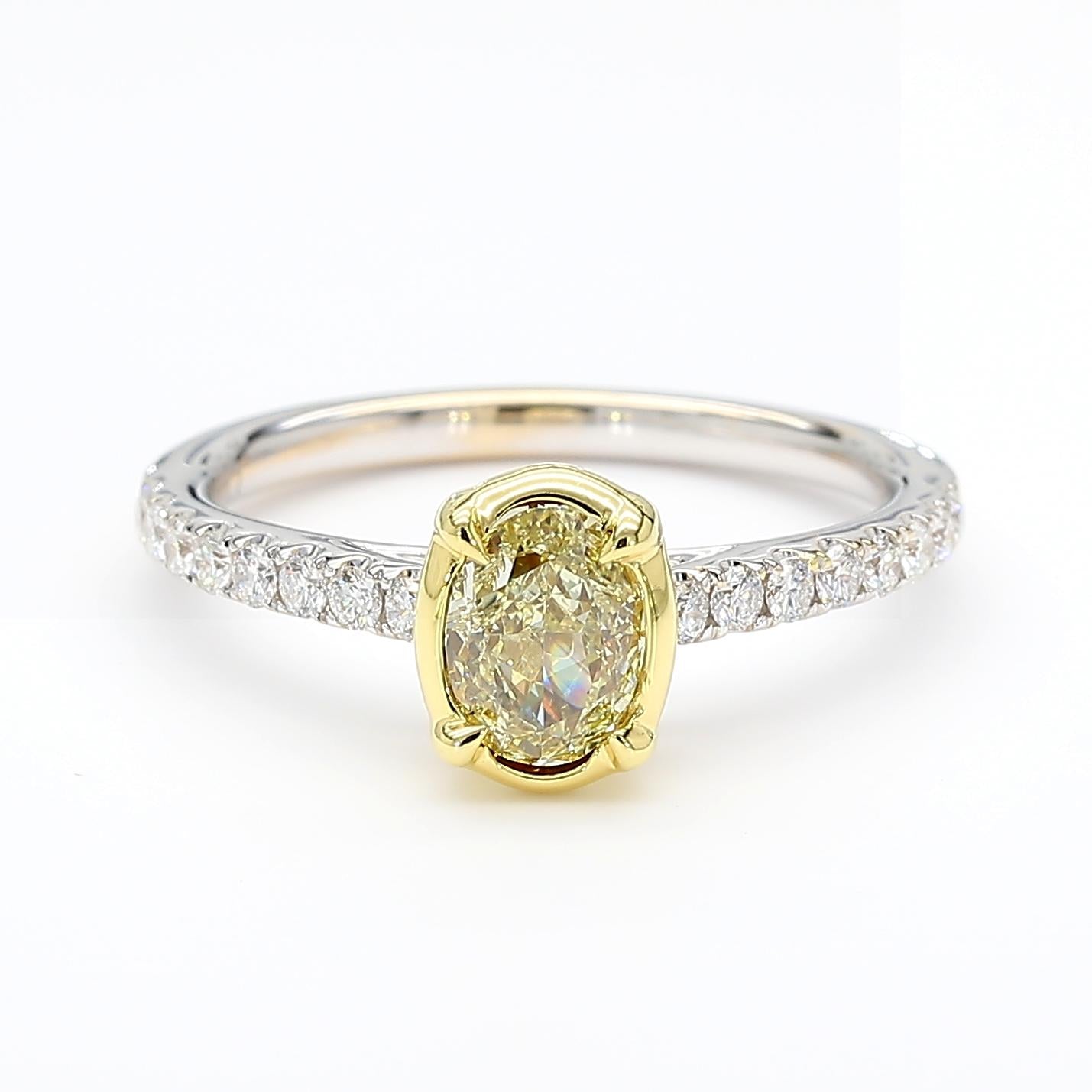 Natural Yellow Oval Diamond 1.55 Carat TW Gold Cocktail Ring