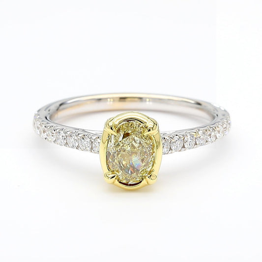 Natural Yellow Oval Diamond 1.55 Carat TW Gold Cocktail Ring