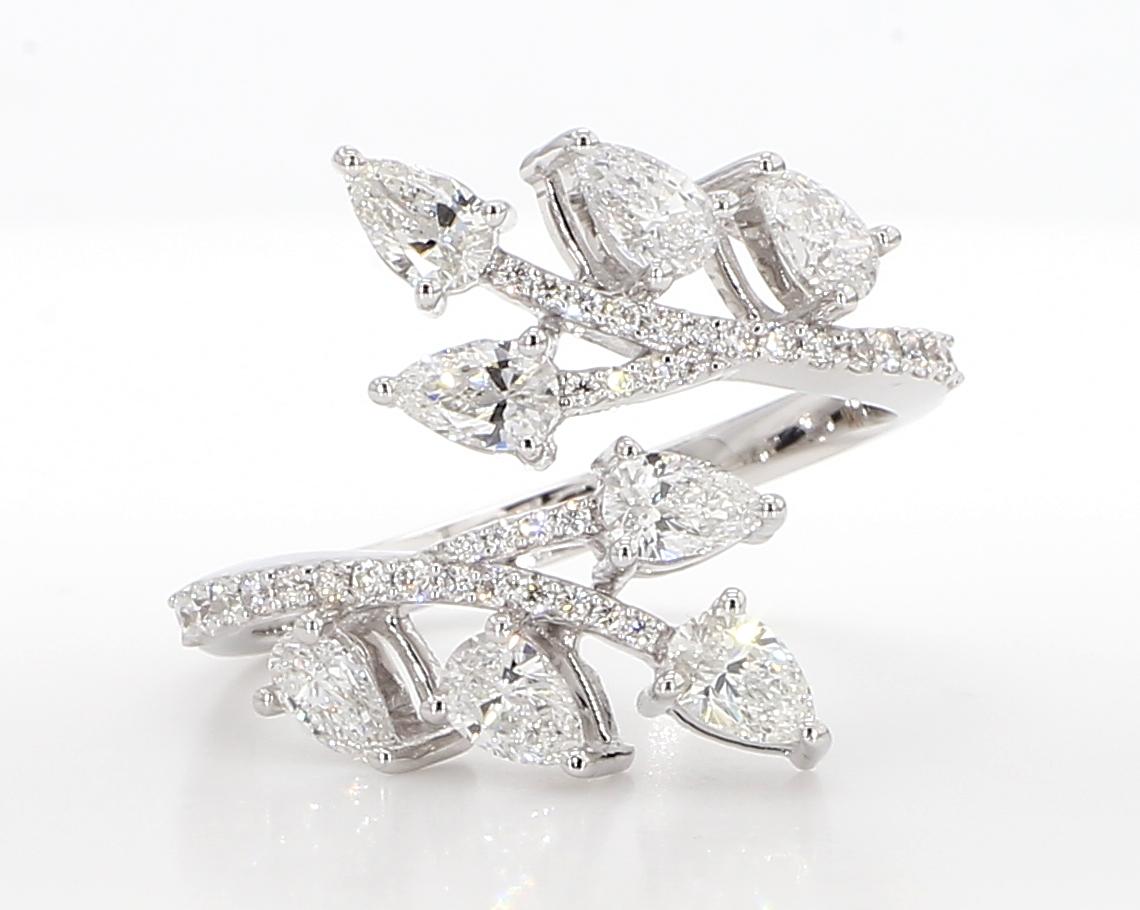 Natural White Pear Diamond 1.28 Carat TW White Gold Cocktail Ring