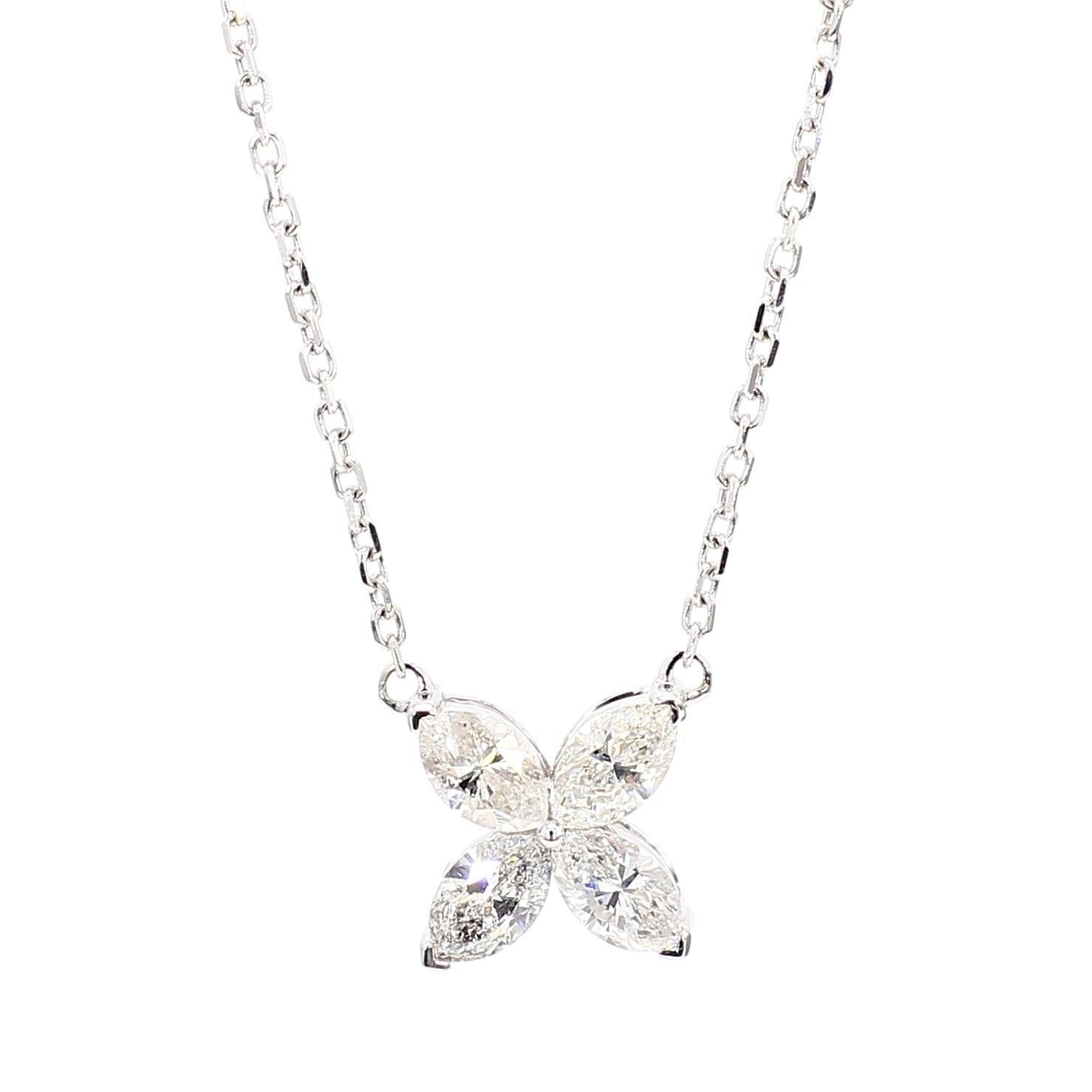 Natural White Marquise Diamond 1.41 Carat TW Gold Drop Pendant