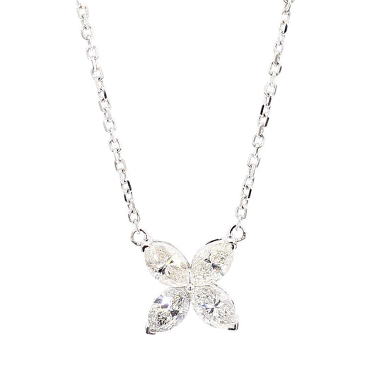 Natural White Marquise Diamond 1.41 Carat TW Gold Drop Pendant