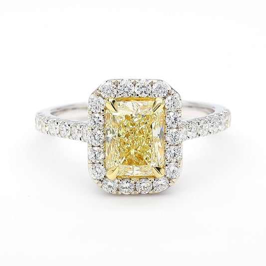 GIA Certified Natural Yellow Radiant Diamond 2.22 Carat TW Gold Cocktail Ring