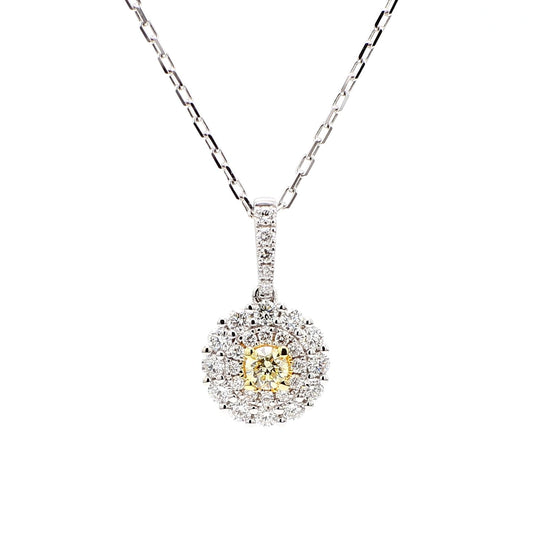 Natural Yellow Round Diamond .64 Carat TW Gold Drop Pendant