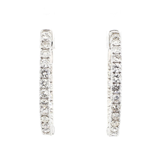 Natural White Round Diamond 1.75 Carat TW White Gold Hoop Earrings