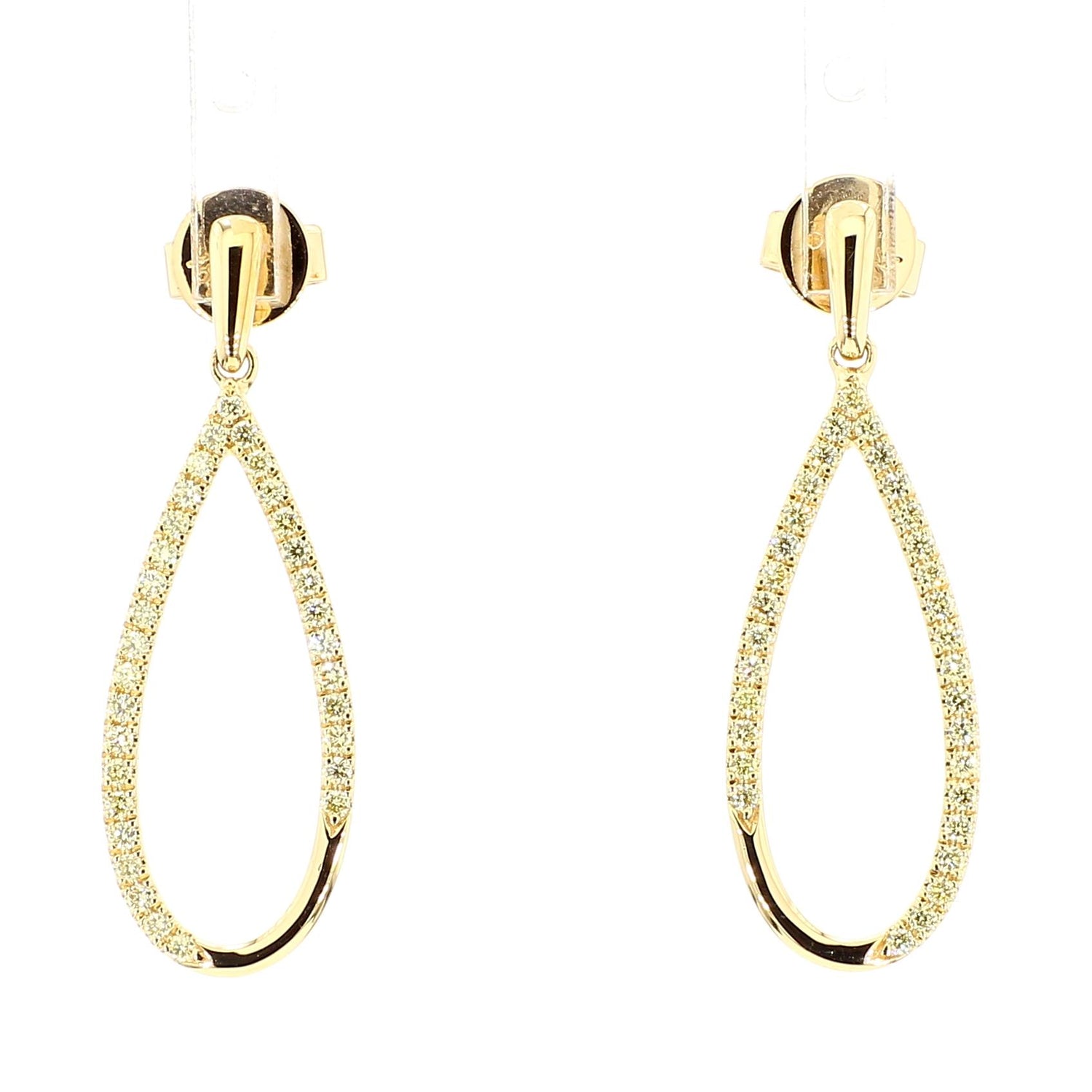 Natural Yellow Round Diamond 0.43 Carat TW Yellow Gold Hoop Earrings
