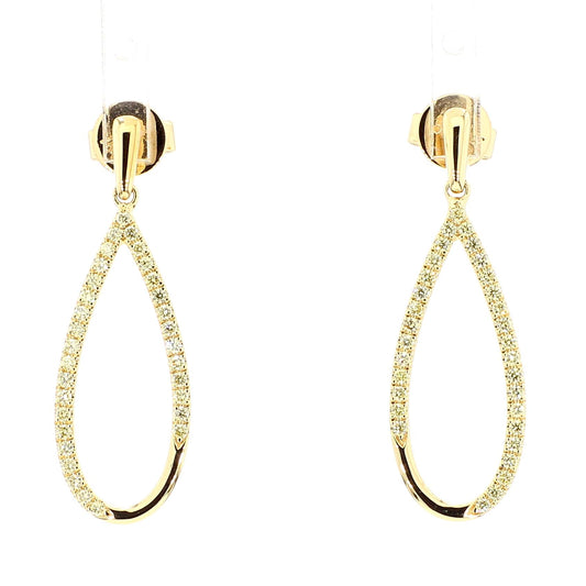 Natural Yellow Round Diamond 0.43 Carat TW Yellow Gold Hoop Earrings