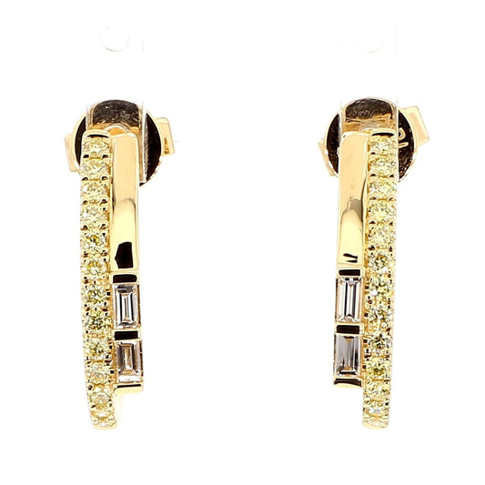 Natural White Baguette Diamond 0.56 Carat TW Yellow Gold Hoop Earrings