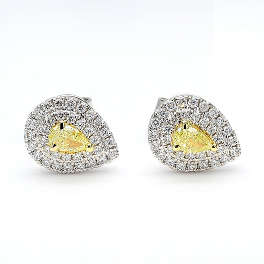 Natural Yellow Pear Diamond 0.74 Carat TW Gold Drop Earrings