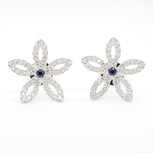 Natural Blue Round Sapphire and Diamond 0.59 Carat TW Gold Stud Earrings