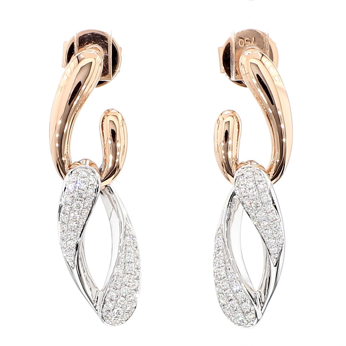 Natural White Round Diamond 0.33 Carat TW Rose Gold Dangle Earrings