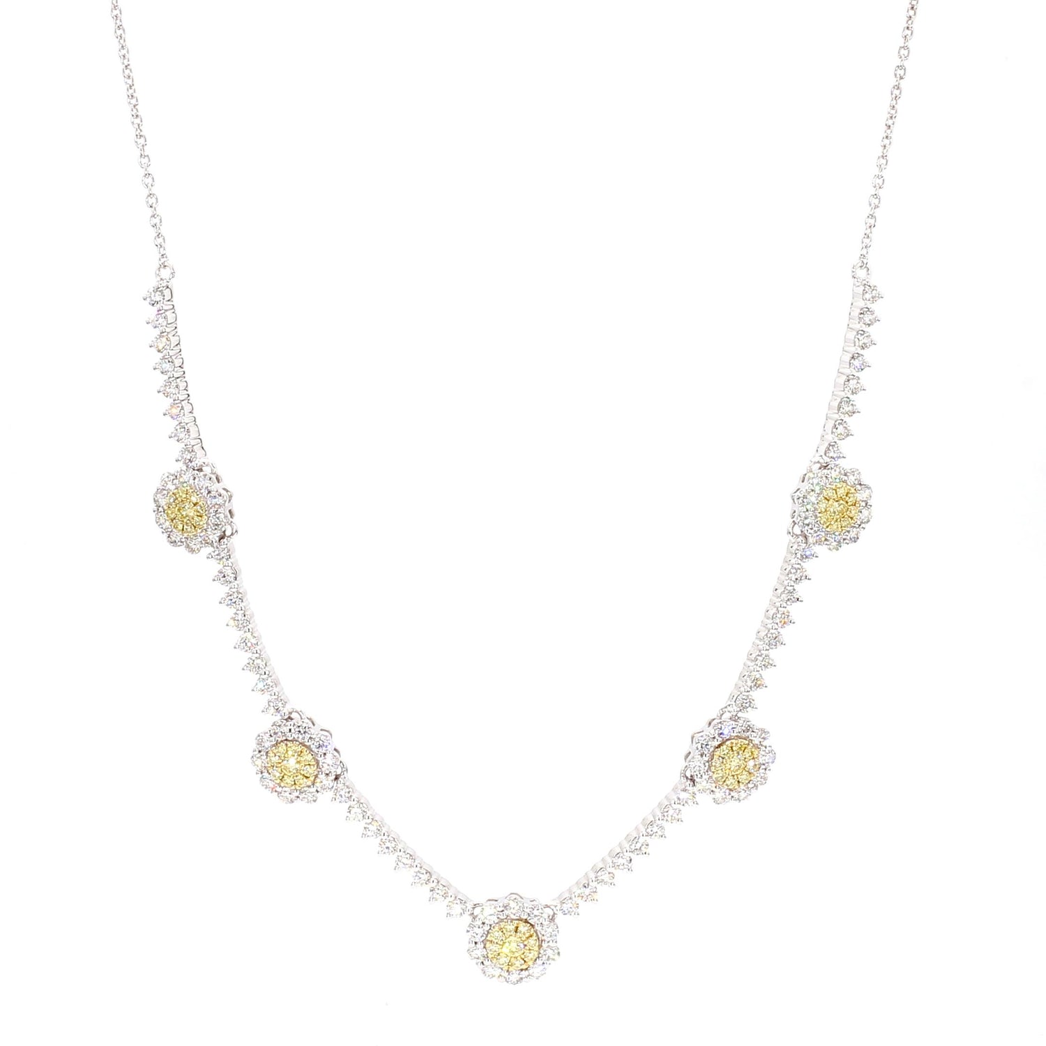 Natural Yellow Round Diamond 2.14 Carat TW Gold Drop Necklace