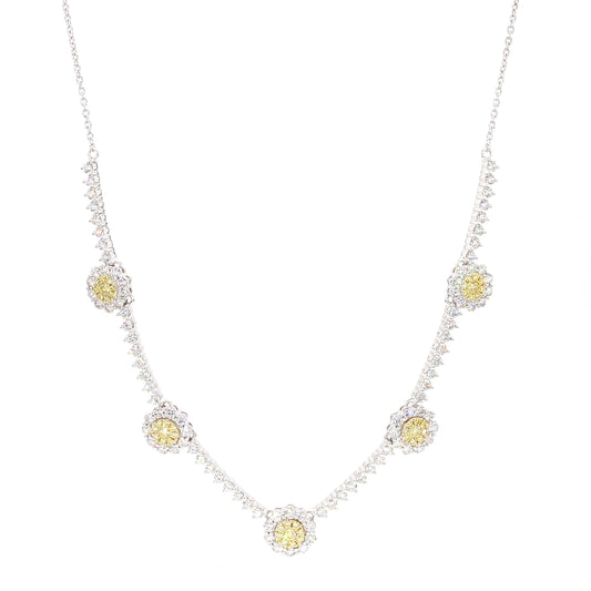 Natural Yellow Round Diamond 2.14 Carat TW Gold Drop Necklace