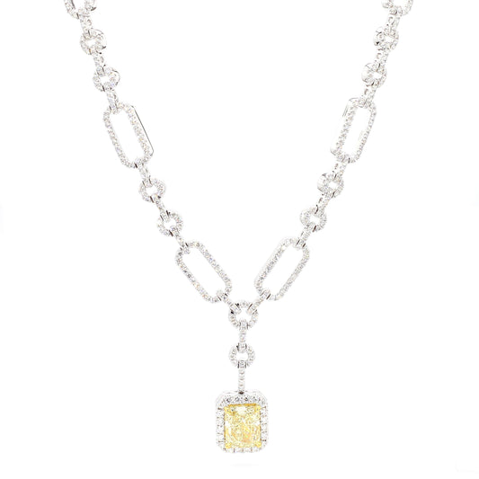 GIA Certified Natural Yellow Radiant Diamond 7.91 Carat TW Gold Drop Necklace