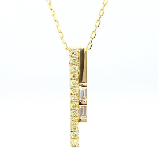 Natural White Baguette Diamond 0.37 Carat TW Yellow Gold Drop Pendant