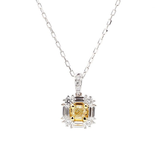 Natural Yellow Cushion Diamond 0.86 Carat TW Gold Drop Pendant