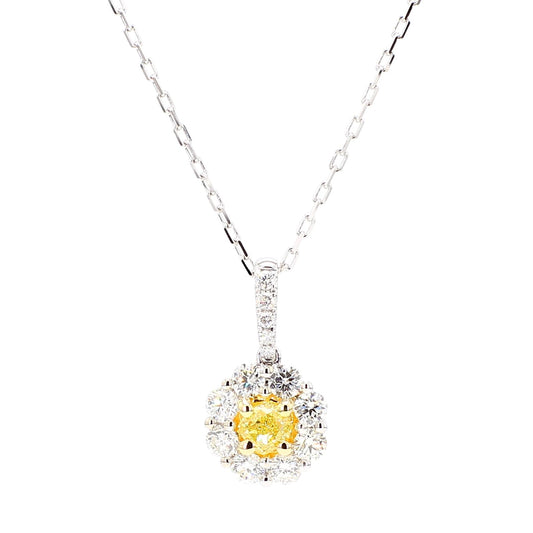 Natural Yellow Cushion Diamond 1.07 Carat TW Gold Drop Pendant