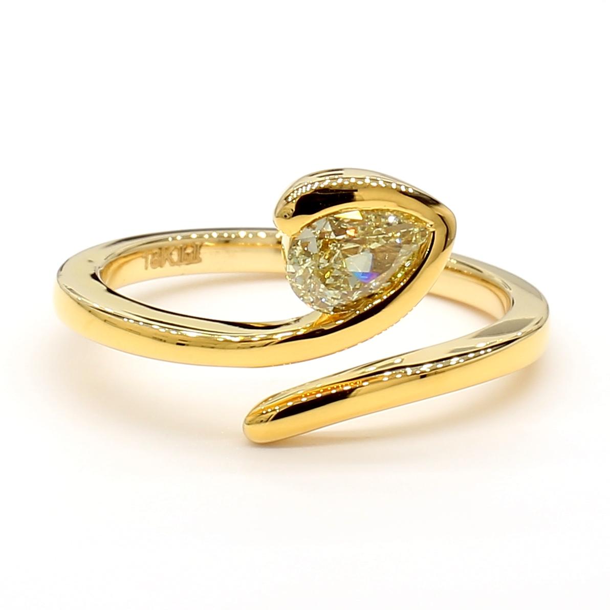 Natural Yellow Pear Diamond .50 Carat TW Yellow Gold Cocktail Ring