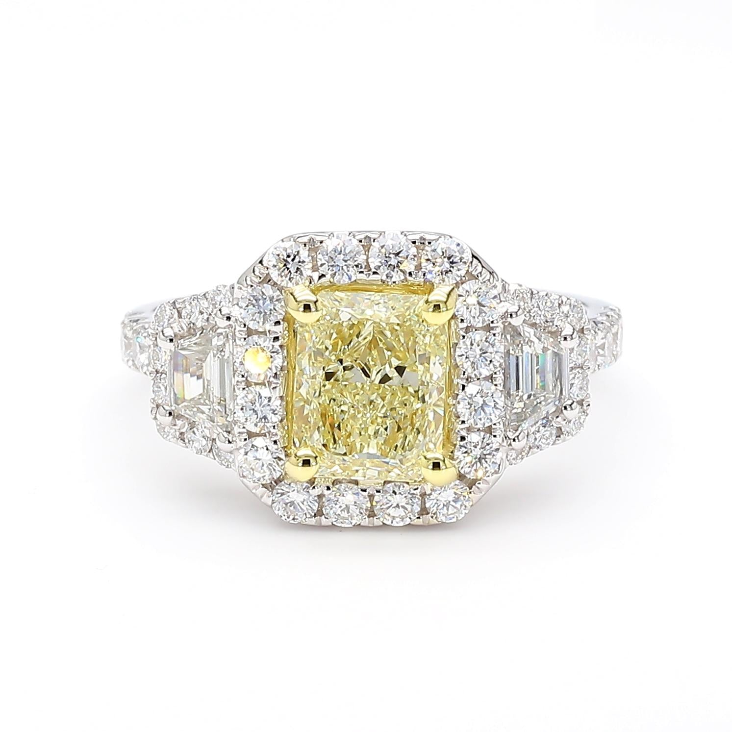 GIA Certified Natural Yellow Radiant Diamond 2.55 Carat TW Gold Cocktail Ring