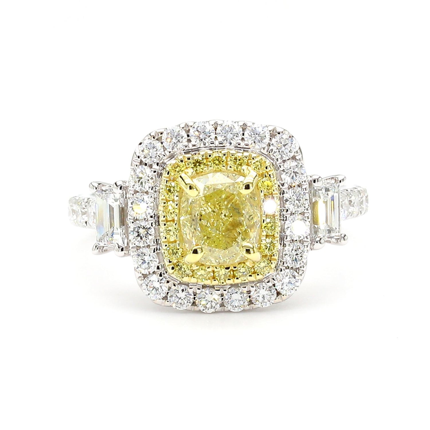 GIA Certified Fancy Light Yellow Cushion Diamond 2.01 Carat TW Cocktail Ring