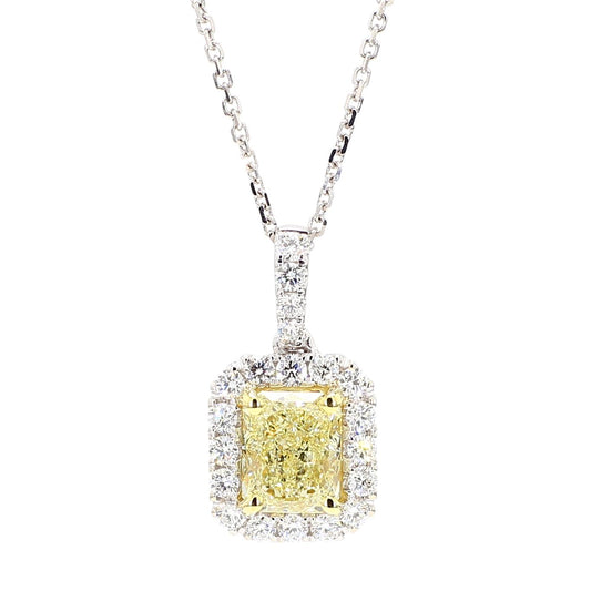 GIA Certified Natural Yellow Radiant Diamond 1.96 Carat TW Gold Drop Pendant