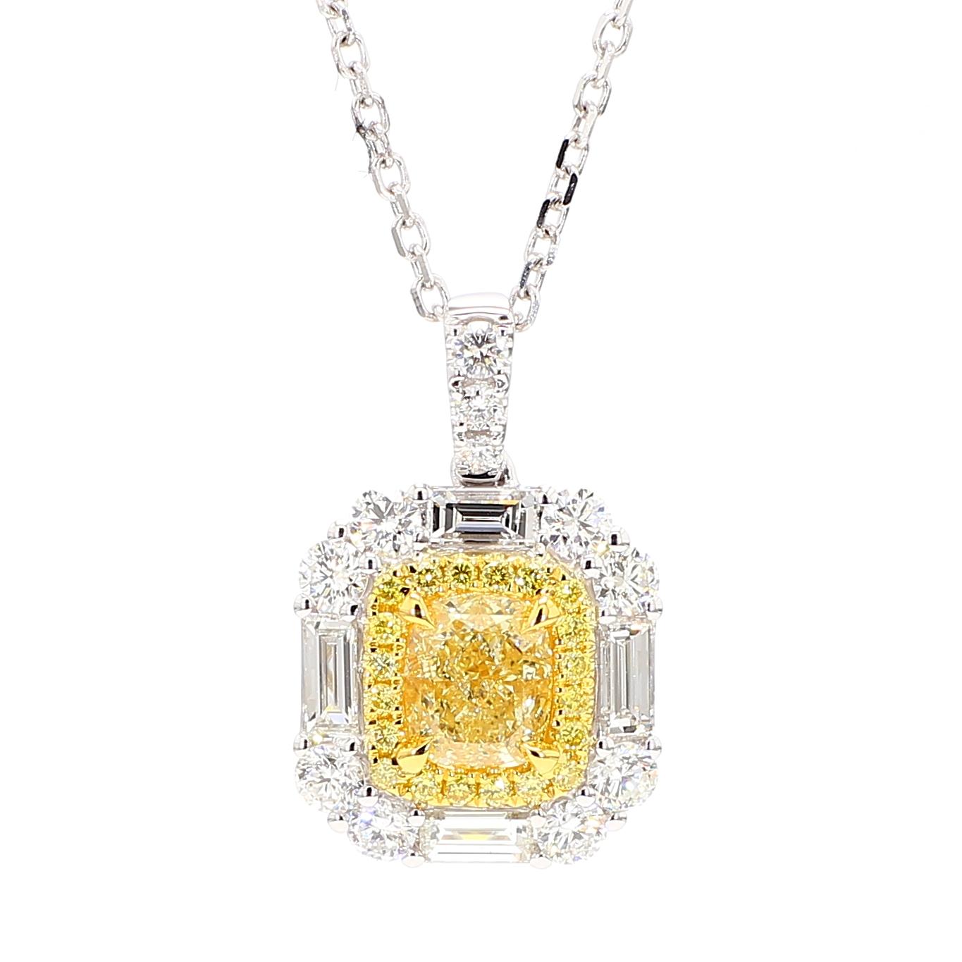 GIA Certified Natural Yellow Cushion Diamond 2.40 Carat TW Gold Drop Pendant