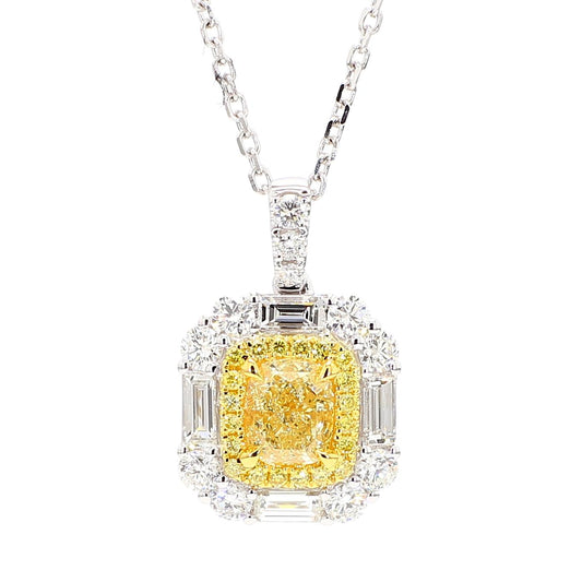 GIA Certified Natural Yellow Cushion Diamond 2.40 Carat TW Gold Drop Pendant