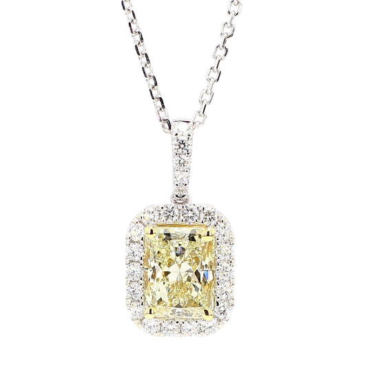 GIA Certified Natural Yellow Radiant Diamond 2.45 Carat TW Gold Drop Pendant