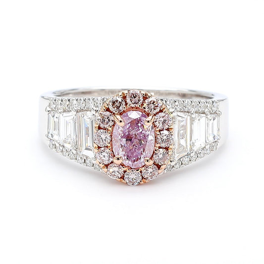 GIA Certified Fancy Pink-Purple Oval Diamond 1.74 Carat TW Gold Cocktail Ring