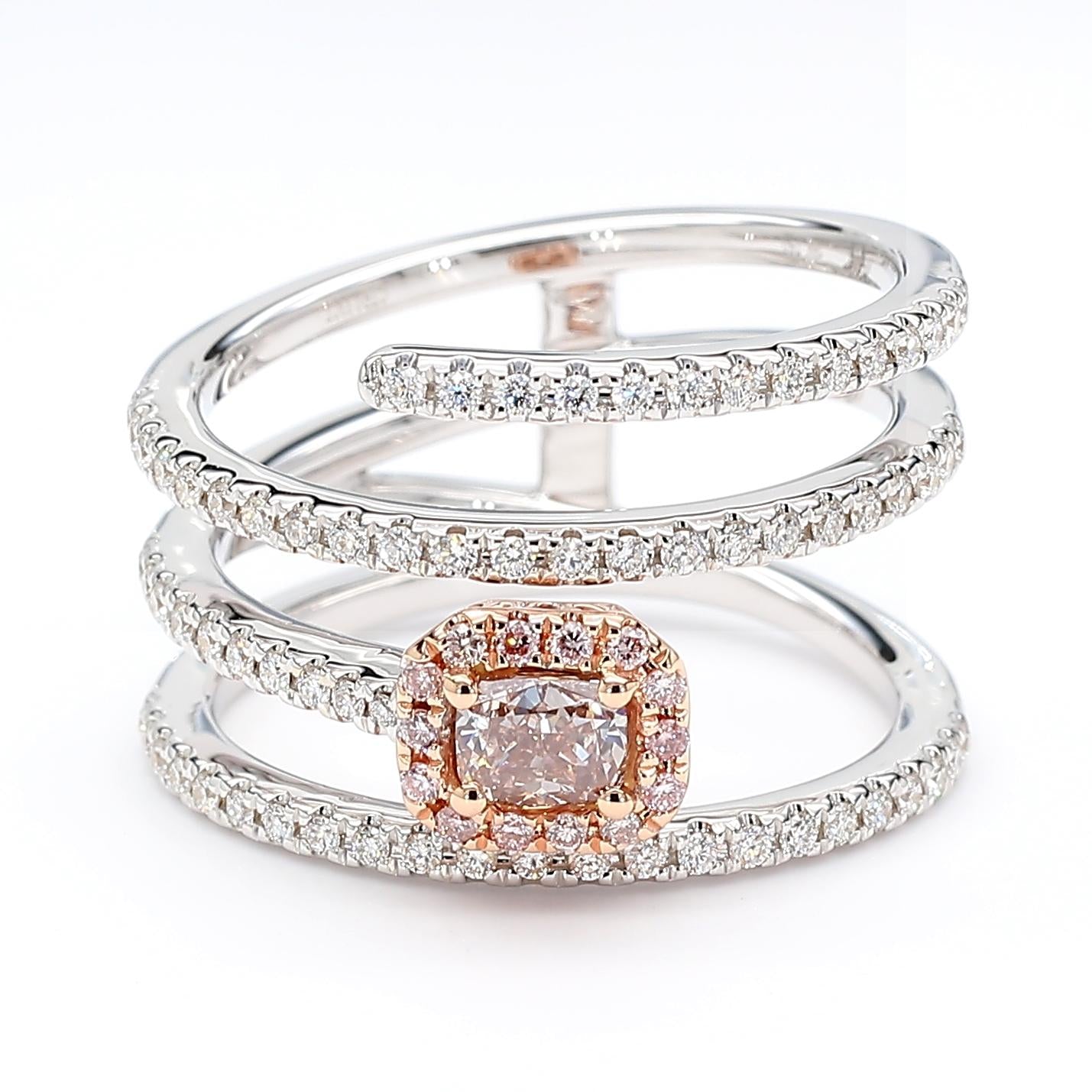 GIA Certified Fancy Pinkish Brown Cushion Diamond 1.20 Carat TW Cocktail Ring