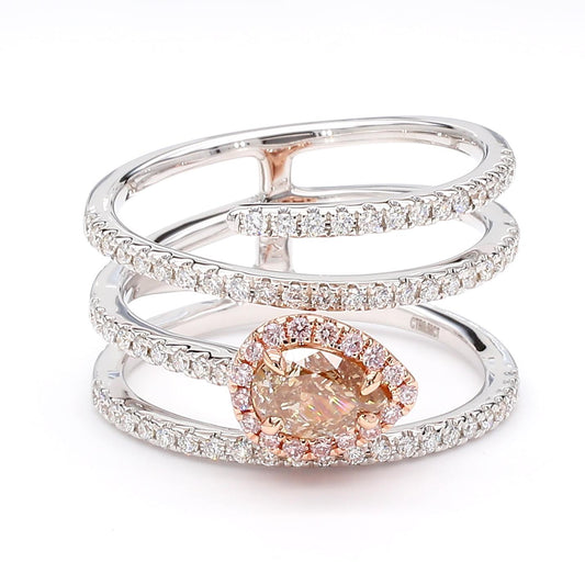 GIA Certified Fancy Light Pinkish Brown Pear Diamond 0.96 Carat TW Gold Ring