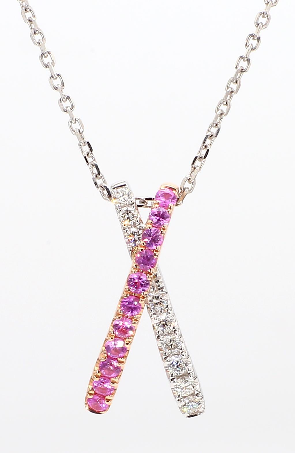Natural Pink Round Sapphire and White Diamond .65 Carat TW Rose Gold Pendant